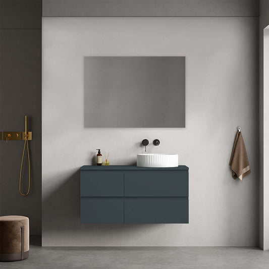 Mobile bagno sospeso reversibile  100 cm Blu Mare per Lavabo d'appoggio Specchio Quadro - Fiji Paint