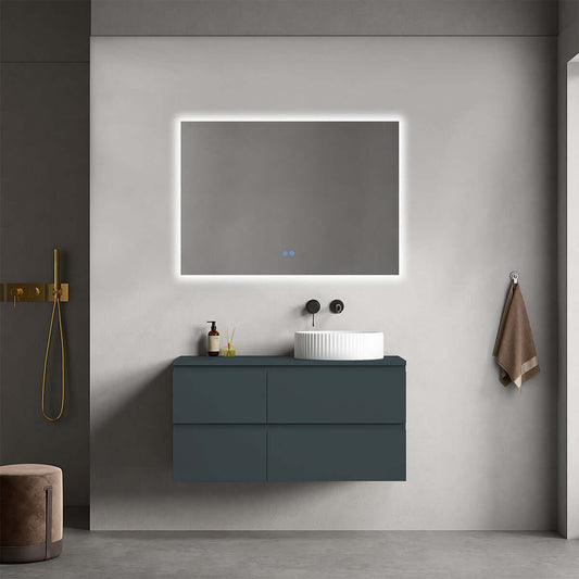 Mobile bagno sospeso reversibile  100 cm Blu Mare per Lavabo d'appoggio Specchio Quadro Retroilluminato - Fiji Paint