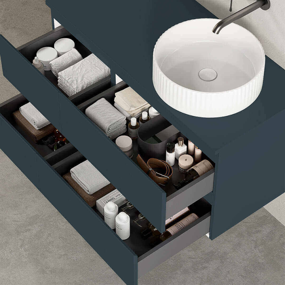 Mobile bagno sospeso reversibile  100 cm Blu Mare per Lavabo d'appoggio Senza Specchio - Fiji Paint