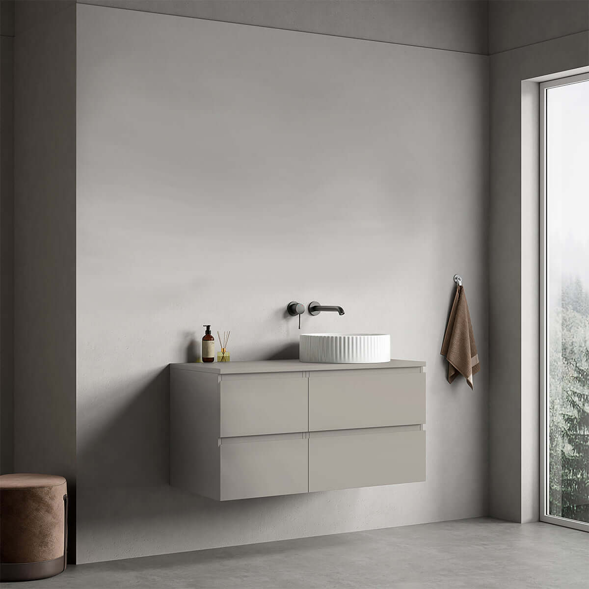 Mobile bagno sospeso reversibile  100 cm Grigio Cenere  per Lavabo d'appoggio Senza Specchio - Fiji Paint