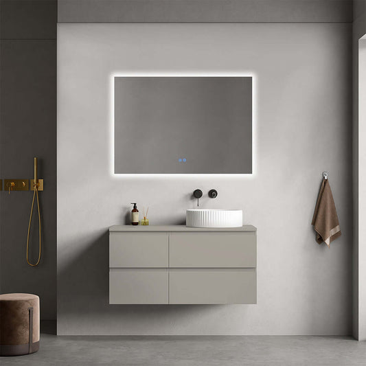 Mobile bagno sospeso reversibile  100 cm Grigio Cenere  per Lavabo d'appoggio Specchio Quadro Retroilluminato - Fiji Paint