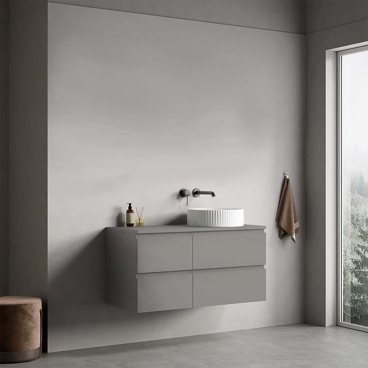 Mobile bagno sospeso reversibile  100 cm Grigio Londra per Lavabo d'appoggio Senza Specchio - Fiji Paint