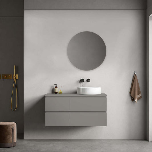 Mobile bagno sospeso reversibile  100 cm Grigio Londra per Lavabo d'appoggio Specchio Tondo - Fiji Paint
