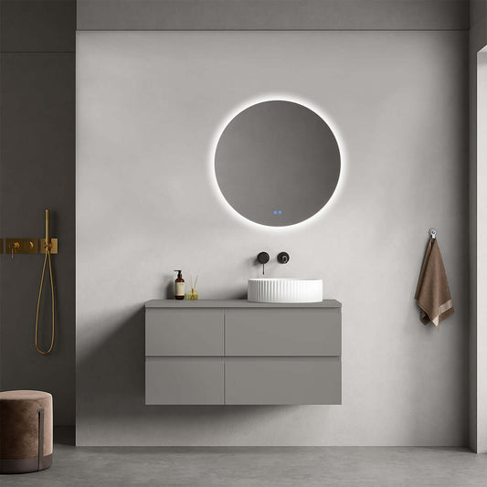 Mobile bagno sospeso reversibile  100 cm Grigio Londra per Lavabo d'appoggio Specchio Tondo Retroilluminato - Fiji Paint