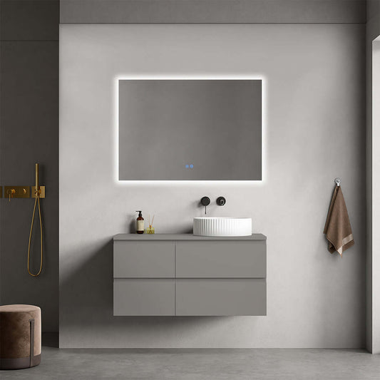 Mobile bagno sospeso reversibile  100 cm Grigio Londra per Lavabo d'appoggio Specchio Quadro Retroilluminato - Fiji Paint