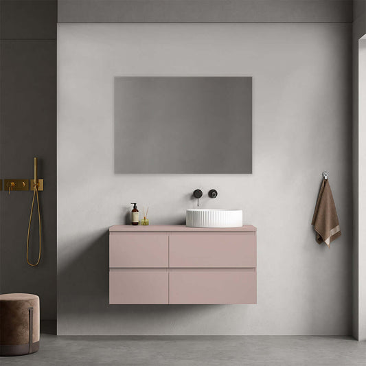 Mobile bagno sospeso reversibile  100 cm Rosa Retrò per Lavabo d'appoggio Specchio Quadro - Fiji Paint