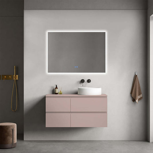 Mobile bagno sospeso reversibile  100 cm Rosa Retrò per Lavabo d'appoggio Specchio Quadro Retroilluminato - Fiji Paint