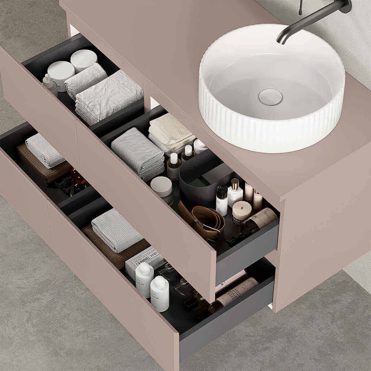 Mobile bagno sospeso reversibile  100 cm Rosa Retrò per Lavabo d'appoggio Senza Specchio - Fiji Paint