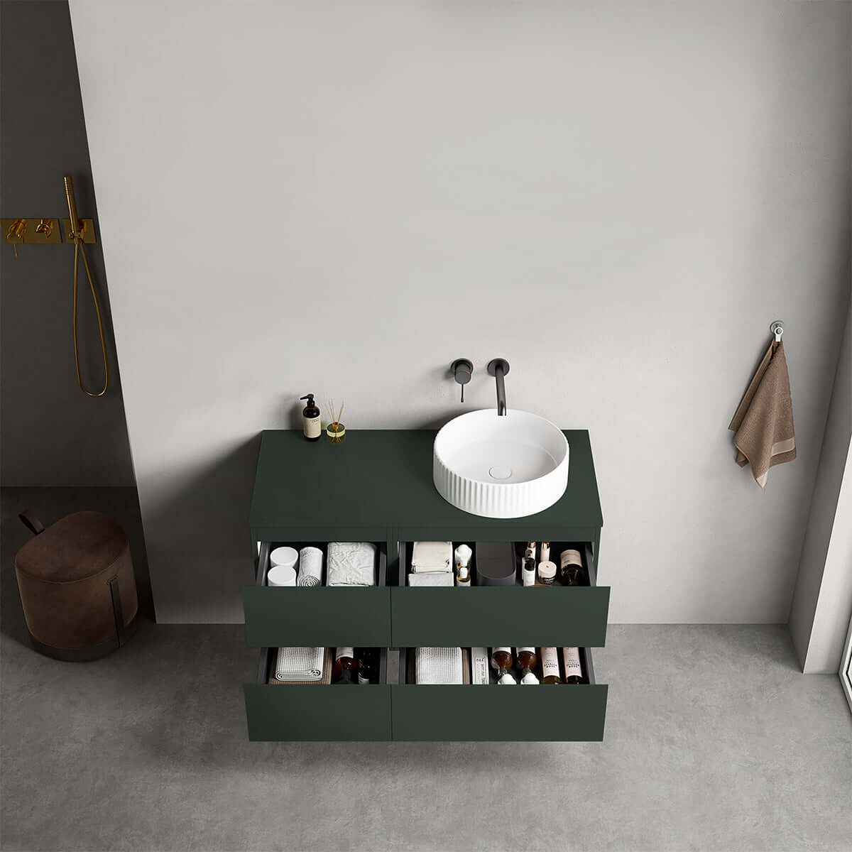 Mobile bagno sospeso reversibile  100 cm Verde Comodoro  per Lavabo d'appoggio Senza Specchio - Fiji Paint