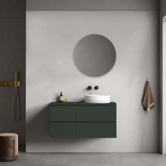 Mobile bagno sospeso reversibile  100 cm Verde Comodoro  per Lavabo d'appoggio Specchio Tondo - Fiji Paint