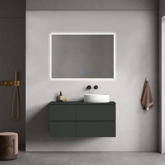 Mobile bagno sospeso reversibile  100 cm Verde Comodoro  per Lavabo d'appoggio Specchio Quadro Retroilluminato - Fiji Paint