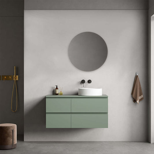 Mobile bagno sospeso reversibile  100 cm Verde Salvia per Lavabo d'appoggio Specchio Tondo - Fiji Paint