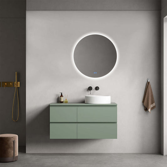 Mobile bagno sospeso reversibile  100 cm Verde Salvia per Lavabo d'appoggio Specchio Tondo Retroilluminato - Fiji Paint