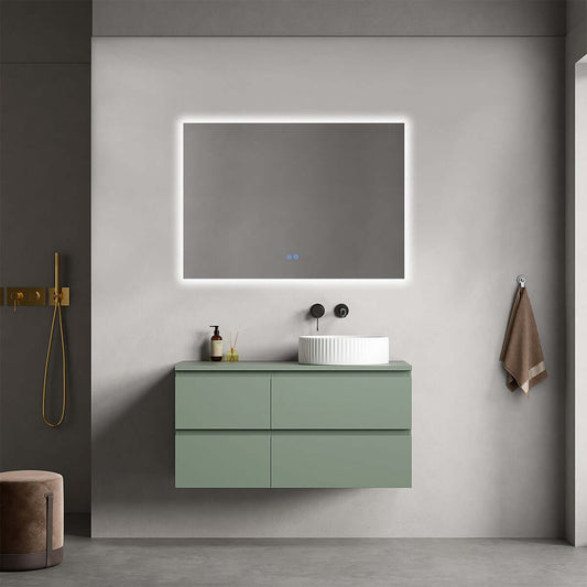 Mobile bagno sospeso reversibile  100 cm Verde Salvia per Lavabo d'appoggio Specchio Quadro Retroilluminato - Fiji Paint