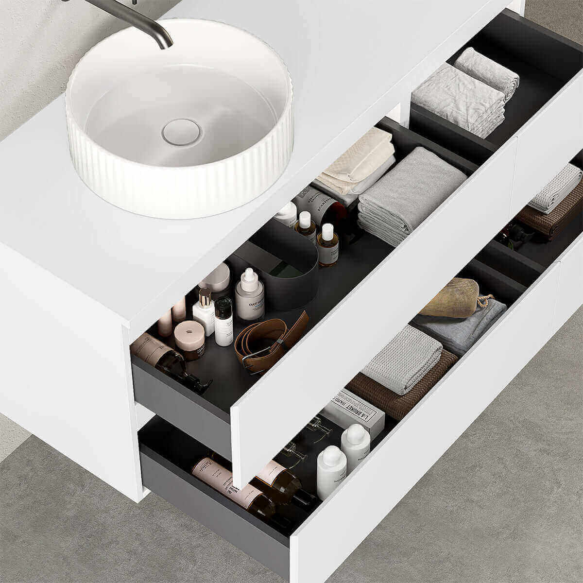 Mobile bagno sospeso reversibile  120 cm Bianco Opaco per Lavabo d'appoggio Senza Specchio - Fiji Paint