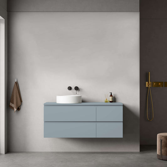 Mobile bagno sospeso reversibile  120 cm Blu Avio per Lavabo d'appoggio Senza Specchio - Fiji Paint