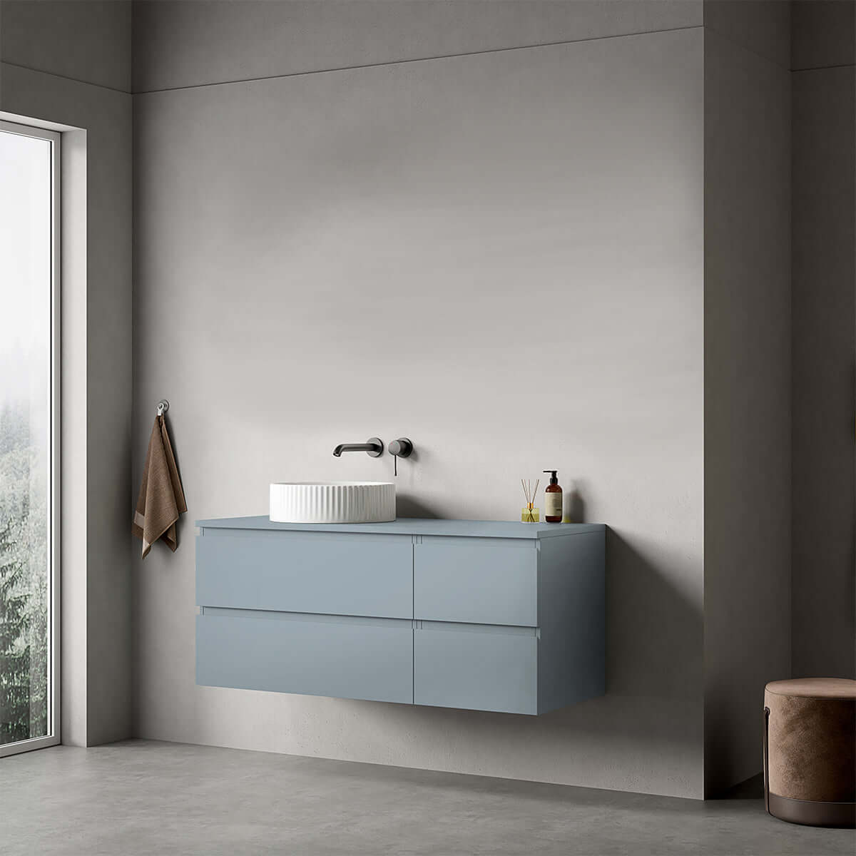 Mobile bagno sospeso reversibile  120 cm Blu Avio per Lavabo d'appoggio Senza Specchio - Fiji Paint