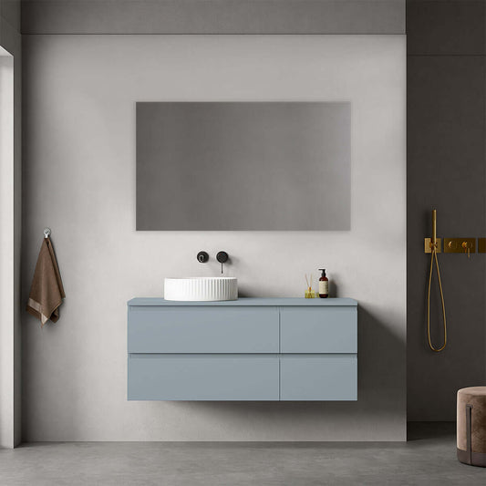Mobile bagno sospeso reversibile  120 cm Blu Avio per Lavabo d'appoggio Specchio Quadro - Fiji Paint