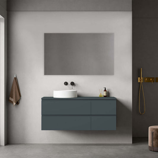 Mobile bagno sospeso reversibile  120 cm Blu Mare per Lavabo d'appoggio Specchio Quadro - Fiji Paint