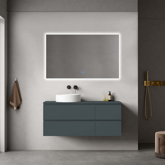 Mobile bagno sospeso reversibile  120 cm Blu Mare per Lavabo d'appoggio Specchio Quadro Retroilluminato - Fiji Paint