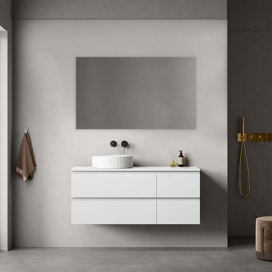 Mobile bagno sospeso reversibile  120 cm Bianco Opaco per Lavabo d'appoggio Specchio Quadro - Fiji Paint