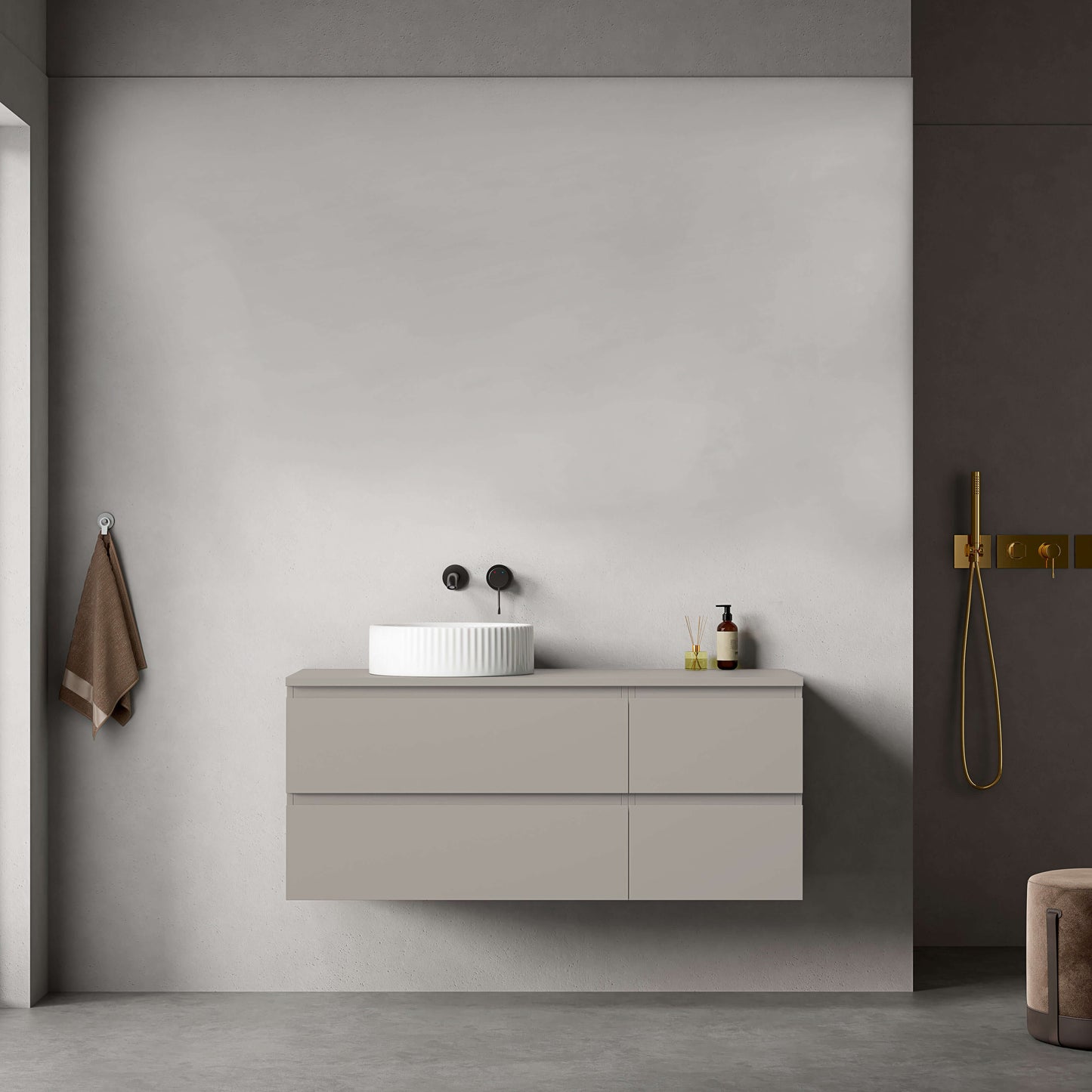Mobile bagno sospeso reversibile  120 cm Grigio Cenere  per Lavabo d'appoggio Senza Specchio - Fiji Paint