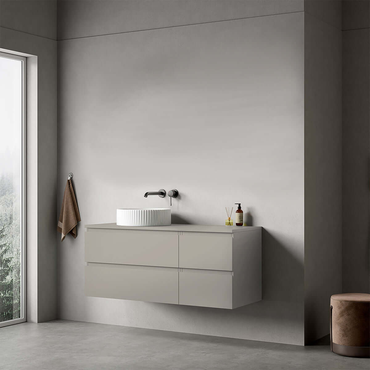 Mobile bagno sospeso reversibile  120 cm Grigio Cenere  per Lavabo d'appoggio Senza Specchio - Fiji Paint