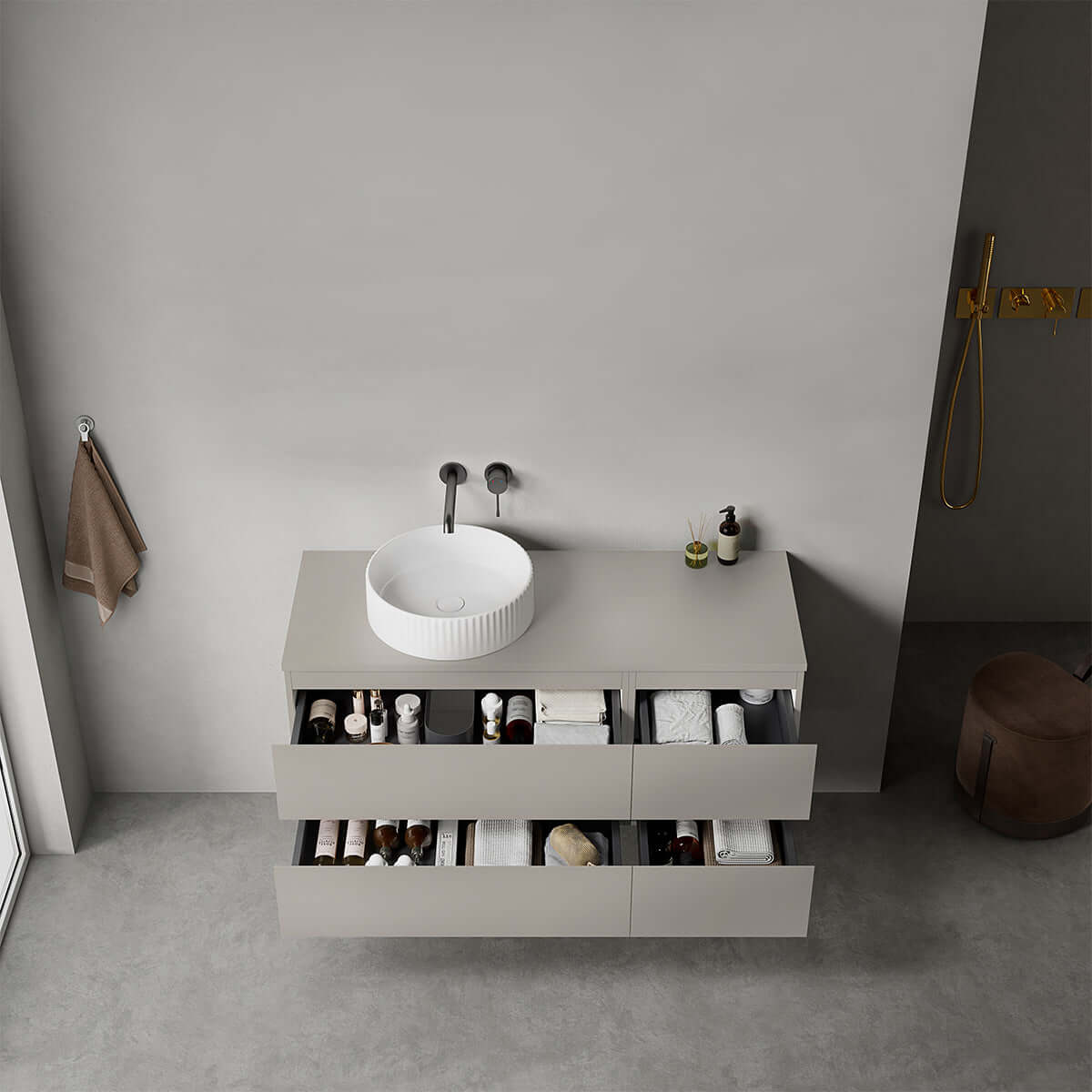 Mobile bagno sospeso reversibile  120 cm Grigio Cenere  per Lavabo d'appoggio Senza Specchio - Fiji Paint