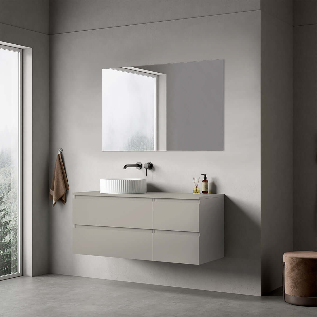 Mobile bagno sospeso reversibile  120 cm Grigio Cenere  per Lavabo d'appoggio Specchio Quadro - Fiji Paint