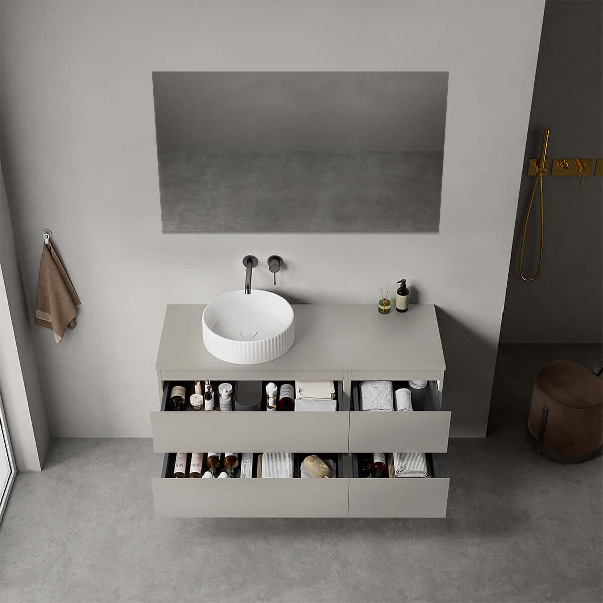 Mobile bagno sospeso reversibile  120 cm Grigio Cenere  per Lavabo d'appoggio Specchio Quadro - Fiji Paint