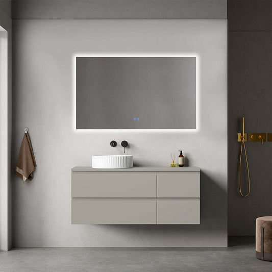 Mobile bagno sospeso reversibile  120 cm Grigio Cenere  per Lavabo d'appoggio Specchio Quadro Retroilluminato - Fiji Paint