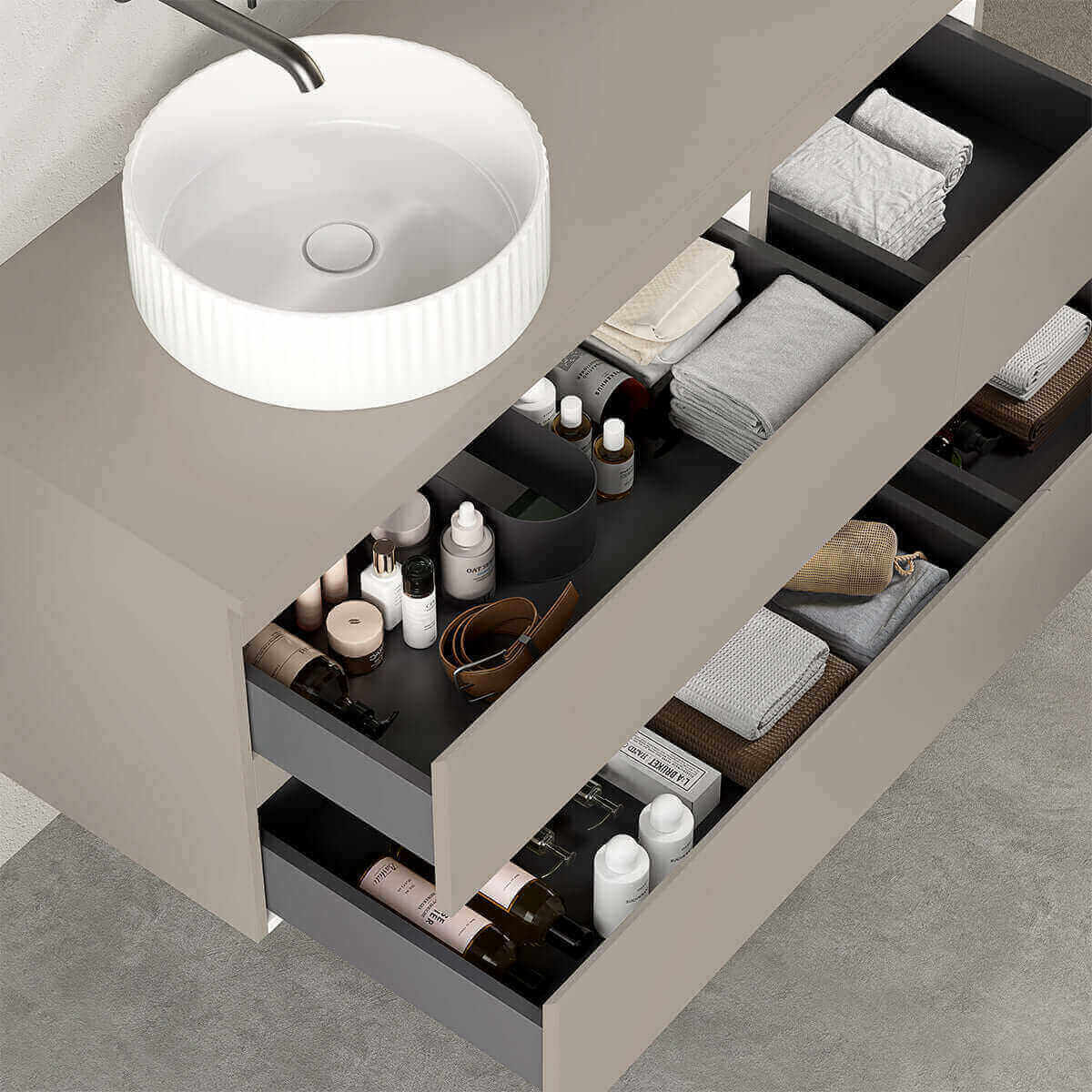 Mobile bagno sospeso reversibile  120 cm Grigio Cenere  per Lavabo d'appoggio Specchio Quadro - Fiji Paint