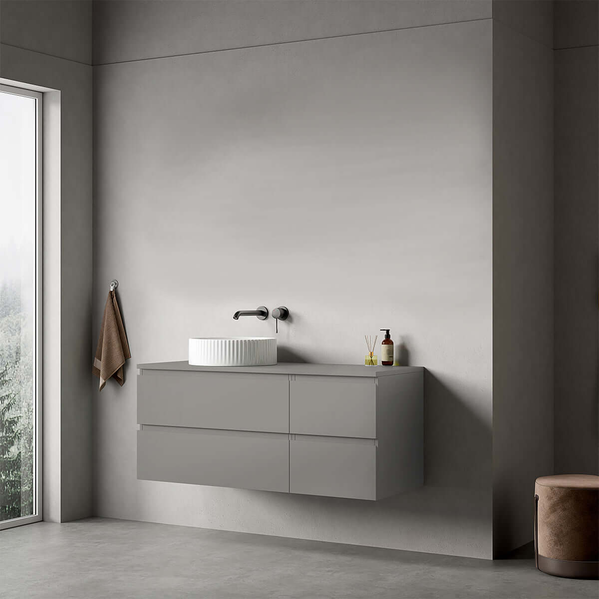Mobile bagno sospeso reversibile  120 cm Grigio Londra per Lavabo d'appoggio Senza Specchio - Fiji Paint