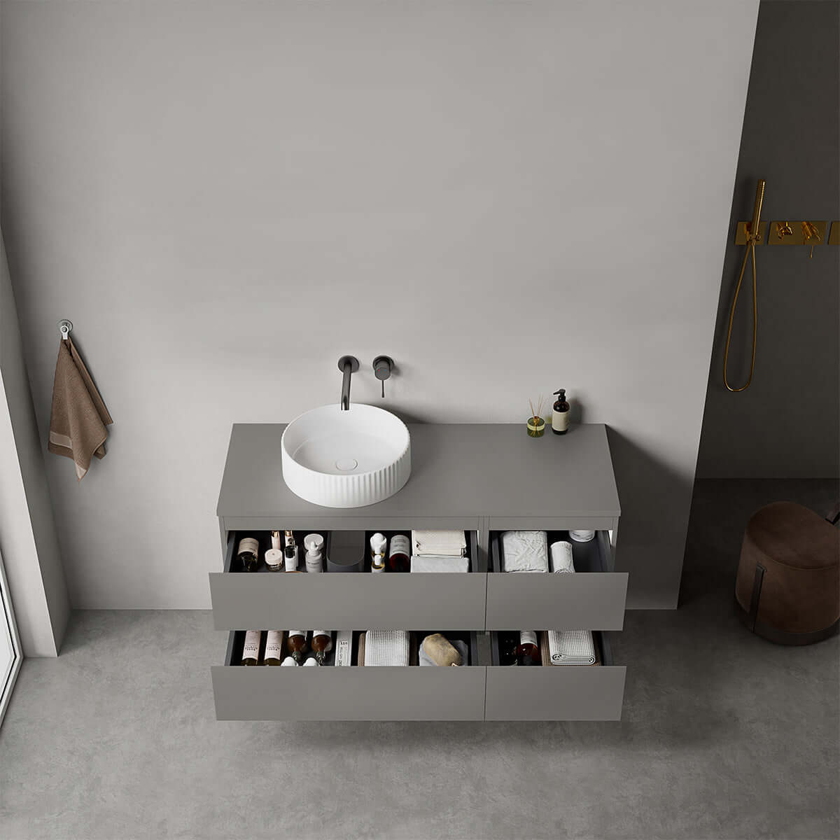 Mobile bagno sospeso reversibile  120 cm Grigio Londra per Lavabo d'appoggio Senza Specchio - Fiji Paint
