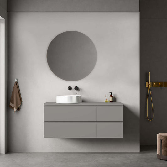 Mobile bagno sospeso reversibile  120 cm Grigio Londra per Lavabo d'appoggio Specchio Tondo - Fiji Paint