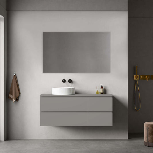 Mobile bagno sospeso reversibile  120 cm Grigio Londra per Lavabo d'appoggio Specchio Quadro - Fiji Paint