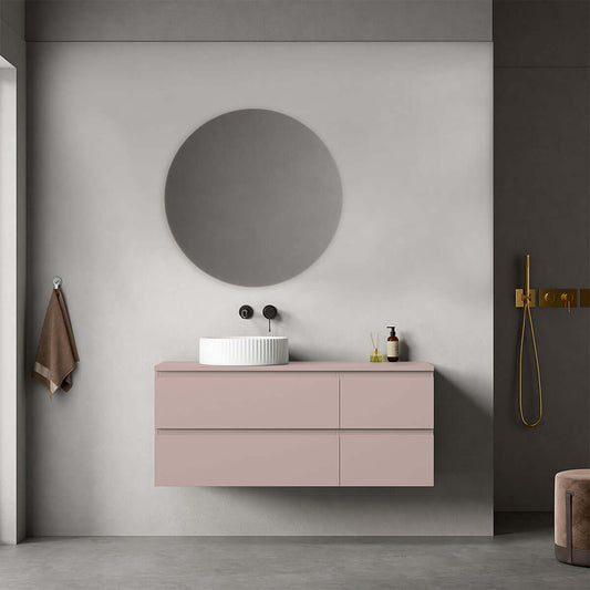 Mobile bagno sospeso reversibile  120 cm Rosa Retrò per Lavabo d'appoggio Specchio Tondo - Fiji Paint