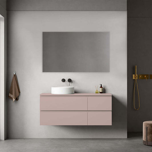 Mobile bagno sospeso reversibile  120 cm Rosa Retrò per Lavabo d'appoggio Specchio Quadro - Fiji Paint