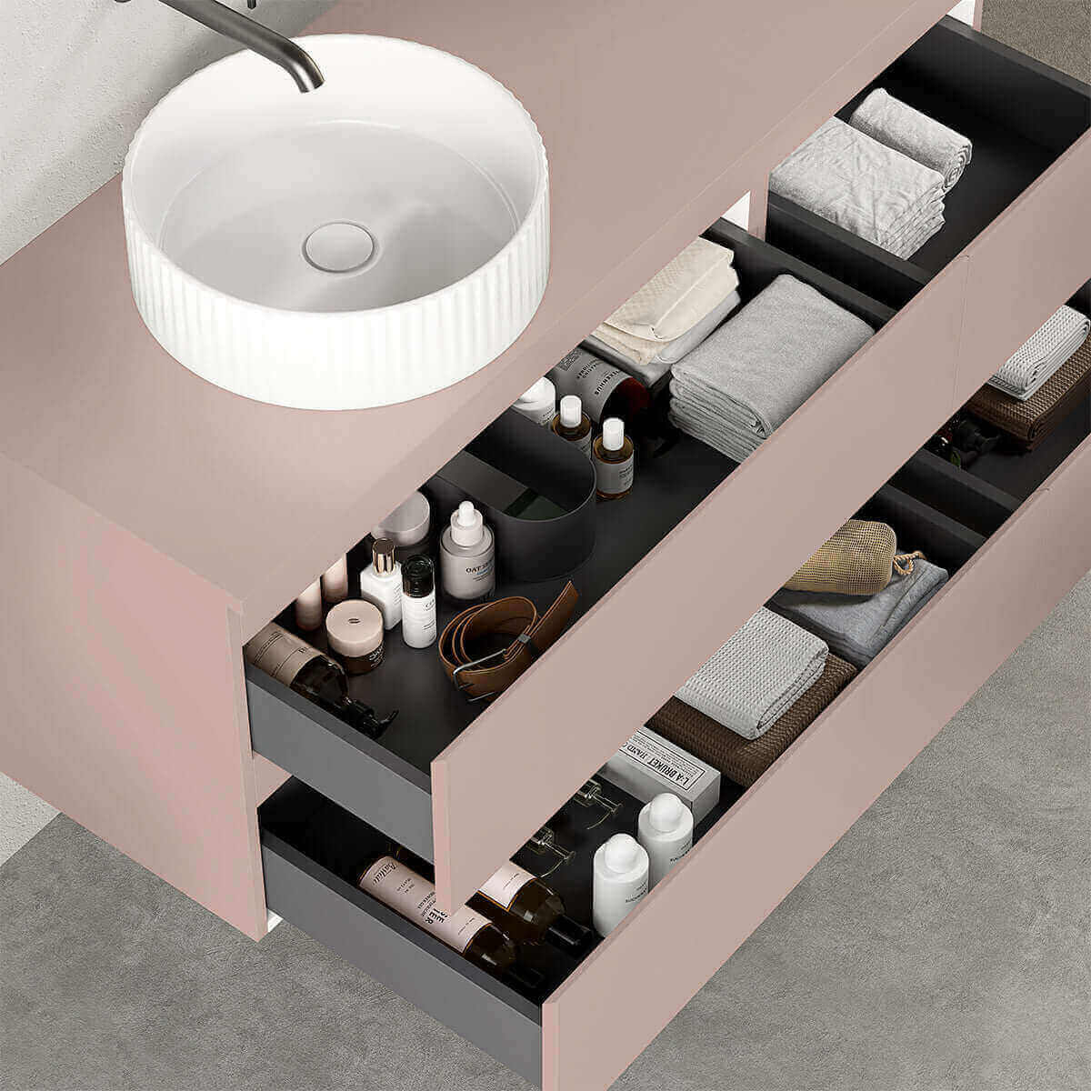 Mobile bagno sospeso reversibile  120 cm Rosa Retrò per Lavabo d'appoggio Senza Specchio - Fiji Paint