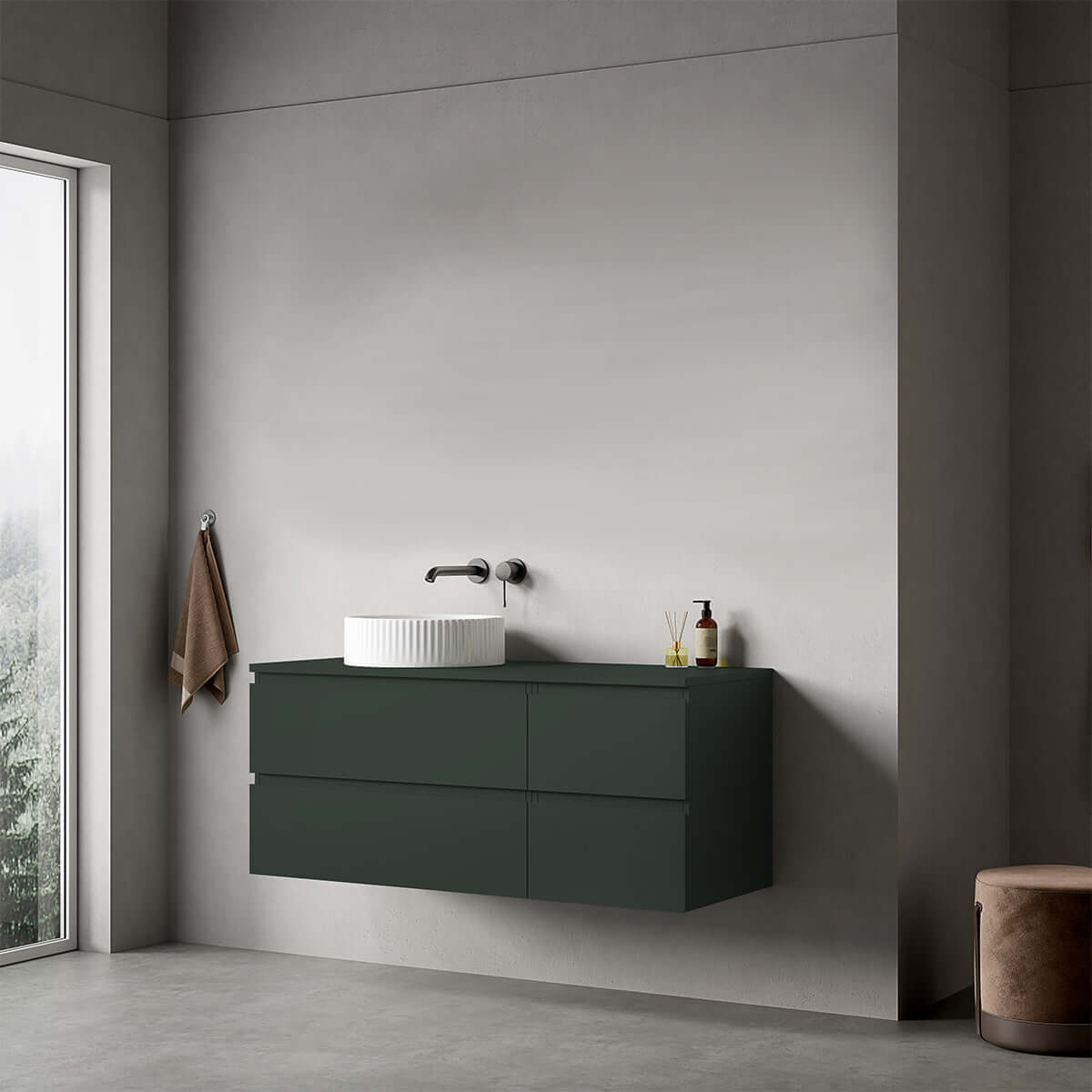 Mobile bagno sospeso reversibile  120 cm Verde Comodoro  per Lavabo d'appoggio Senza Specchio - Fiji Paint