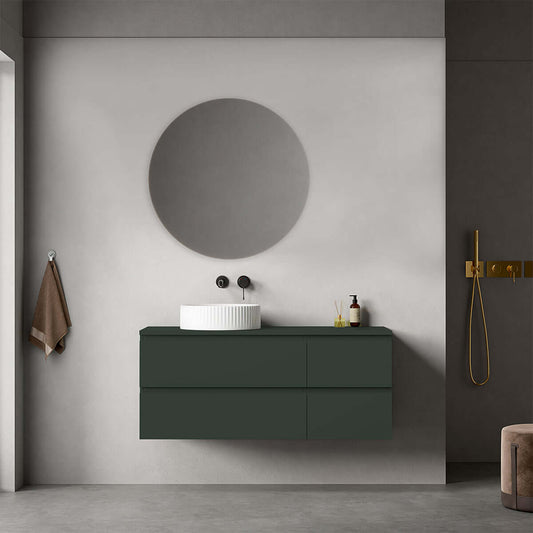 Mobile bagno sospeso reversibile  120 cm Verde Comodoro  per Lavabo d'appoggio Specchio Tondo - Fiji Paint