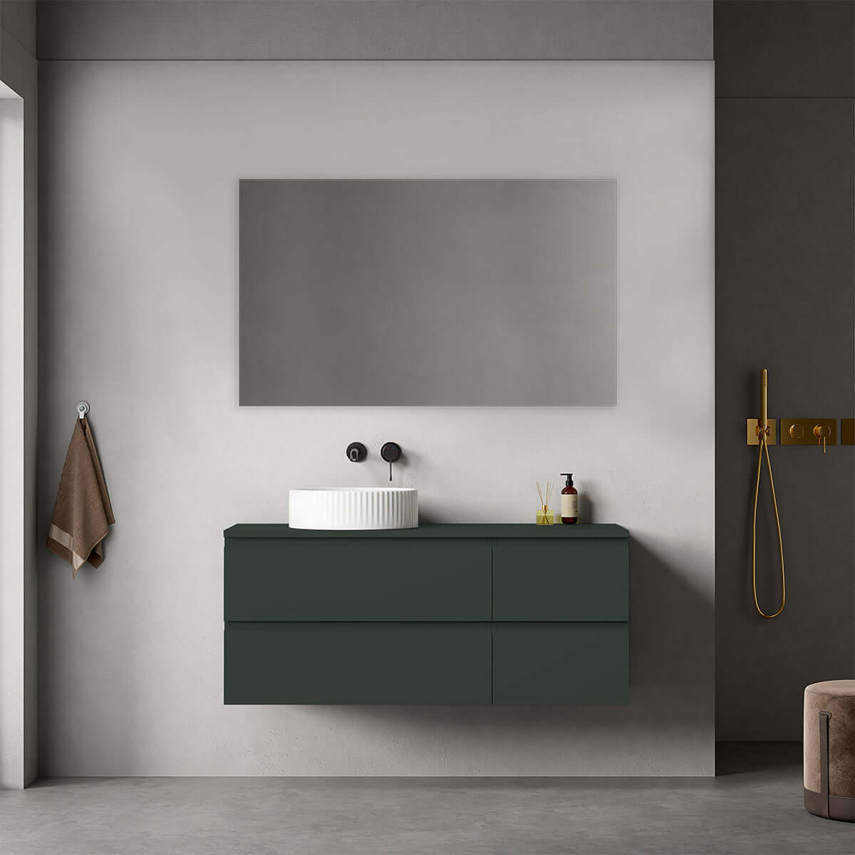 Mobile bagno sospeso reversibile  120 cm Verde Comodoro  per Lavabo d'appoggio Specchio Quadro - Fiji Paint