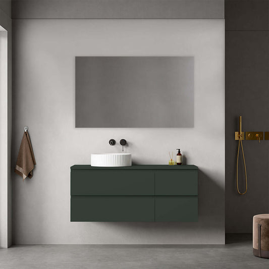 Mobile bagno sospeso reversibile  120 cm Verde Comodoro  per Lavabo d'appoggio Specchio Quadro - Fiji Paint