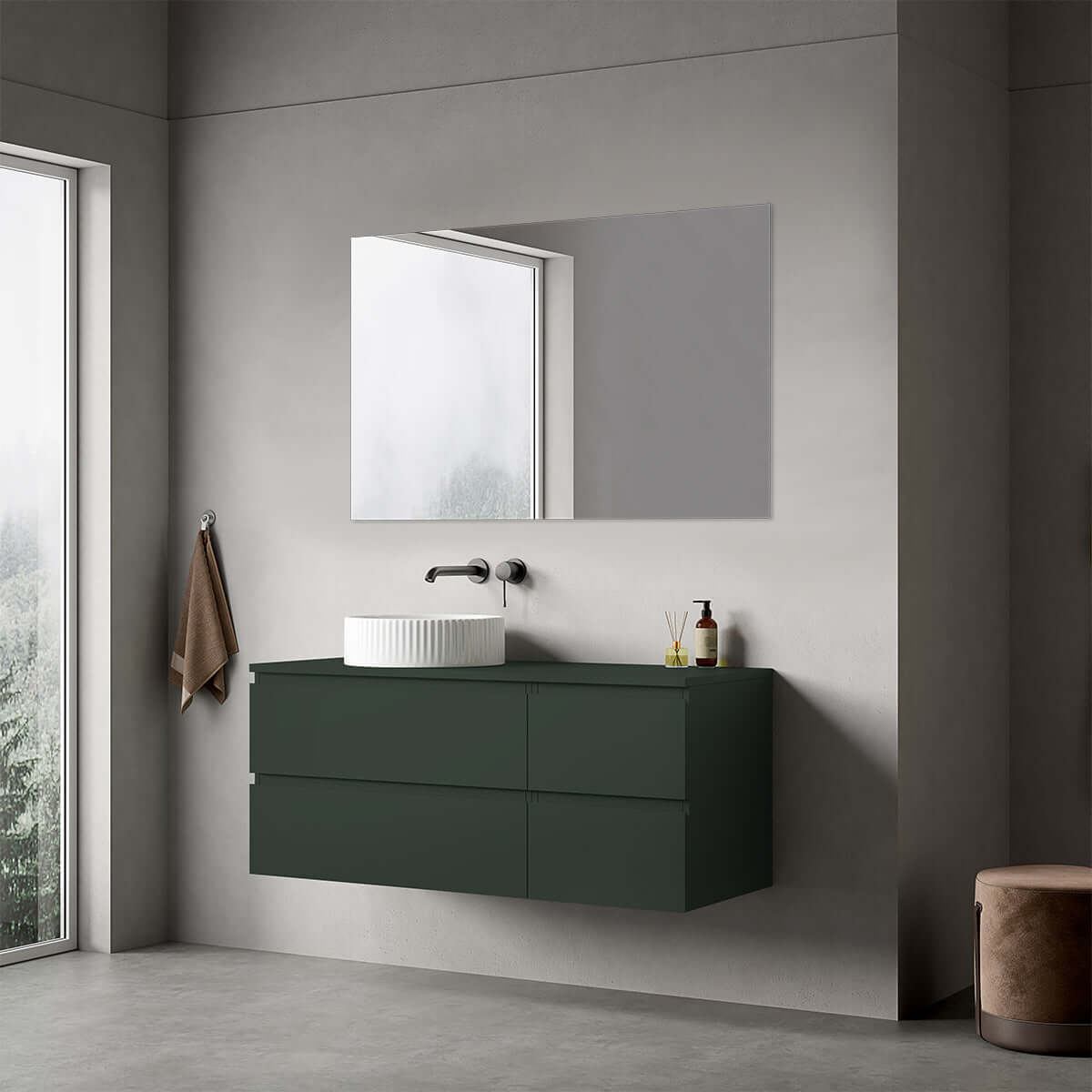 Mobile bagno sospeso reversibile  120 cm Verde Comodoro  per Lavabo d'appoggio Specchio Quadro - Fiji Paint