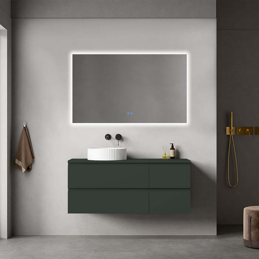 Mobile bagno sospeso reversibile  120 cm Verde Comodoro  per Lavabo d'appoggio Specchio Quadro Retroilluminato - Fiji Paint
