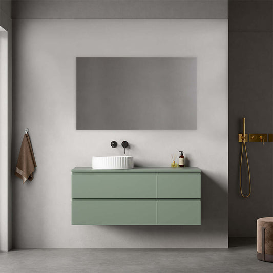 Mobile bagno sospeso reversibile  120 cm Verde Salvia per Lavabo d'appoggio Specchio Quadro - Fiji Paint