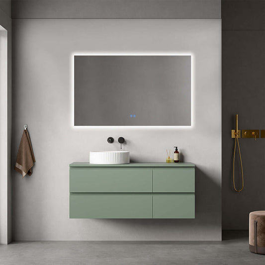 Mobile bagno sospeso reversibile  120 cm Verde Salvia per Lavabo d'appoggio Specchio Quadro Retroilluminato - Fiji Paint
