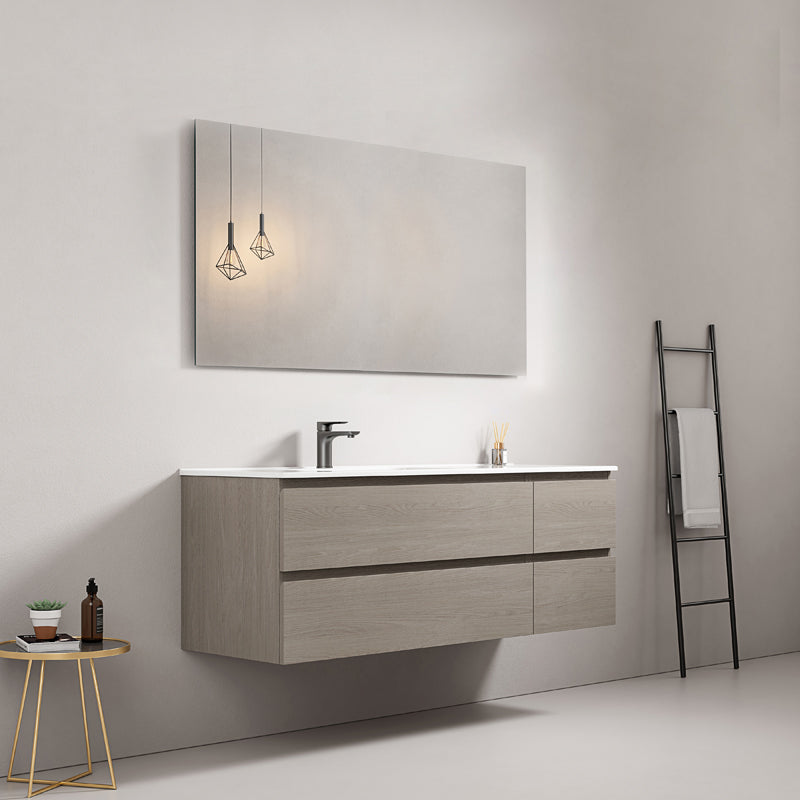 Mobile bagno sospeso 140 cm Beige Lavabo a Sinistra in Resina Specchio Quadro - Fiji Wood