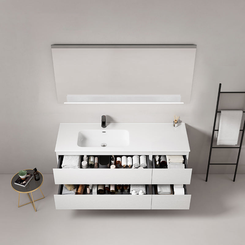 Mobile bagno sospeso 140 cm Bianco Lavabo a Sinistra in Resina Specchio Quadro - Fiji Wood