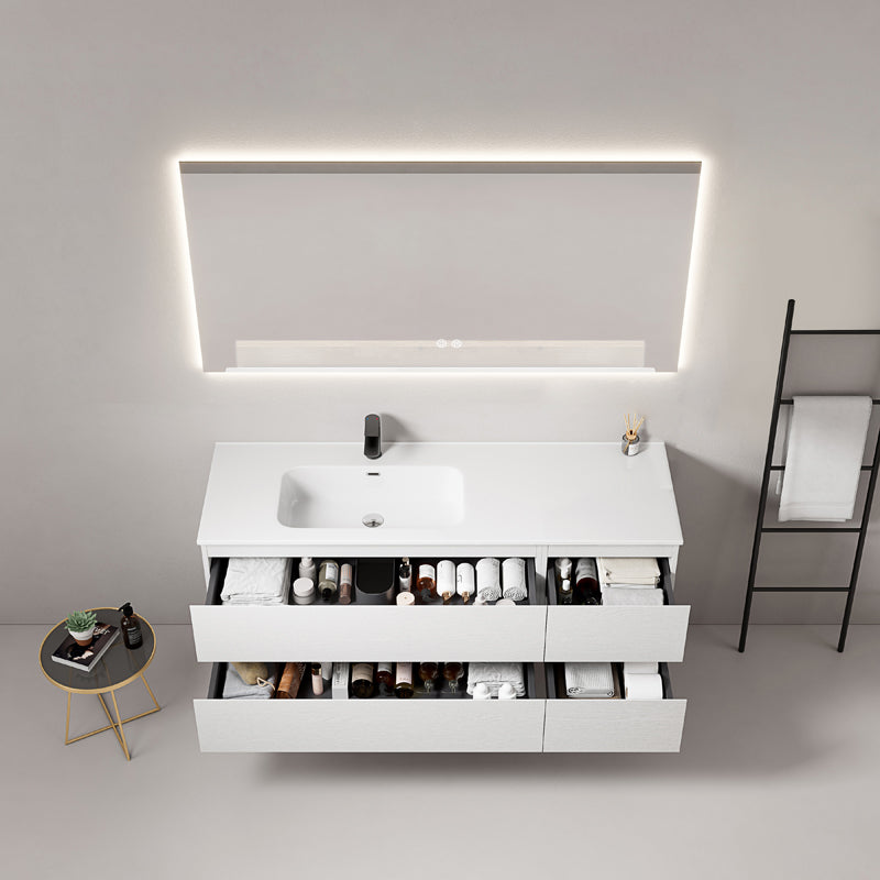 Mobile bagno sospeso 140 cm Bianco Lavabo a Sinistra in Resina Specchio Quadro Retroilluminato - Fiji Wood